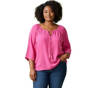 JM Collection Tunic, Shimmer Gold Metallic and Pink, Relaxed Fit, Size XXL